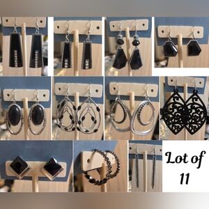 LOT of 11 Pairs Black and Silver Earrings Paparazzi